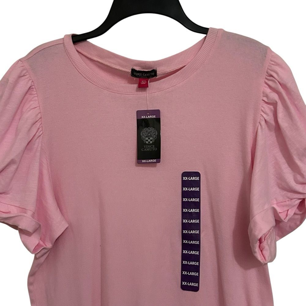 VINCE CAMUTO NWT Women's Pink Peony Short Puff Sleeve Ribbed Top XXL - Picture 3 of 14